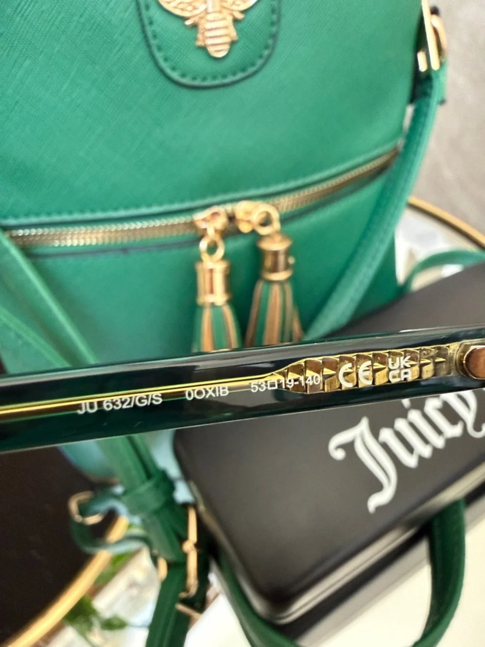 Juicy Couture Green Sunglasses JU 632gs Crossbody Bag Gold Bee Tassel Accent - Picture 6 of 9
